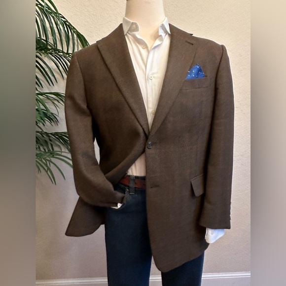 HART SCHAFFNER MARX MENS BLAZER SIZE 42 SPORT COAT BROWN PLAID WINDOWPANE JACKET - Picture 6 of 12